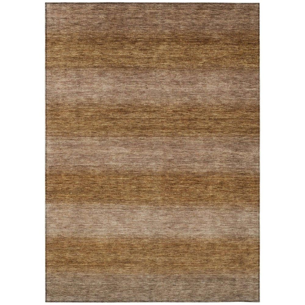 HomeRoots 10' Brown and Khaki Striped Washable Area Rug - Durable Indoor/Outdoor Style for Family Spaces 619230