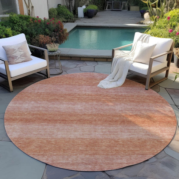 HomeRoots 8' Striped Terra Cotta and Peach Washable Area Rug – Stylish, Durable for Indoor Outdoor Spaces! 619251