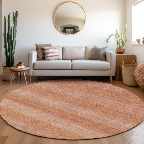HomeRoots 8' Striped Terra Cotta and Peach Washable Area Rug – Stylish, Durable for Indoor Outdoor Spaces! 619251