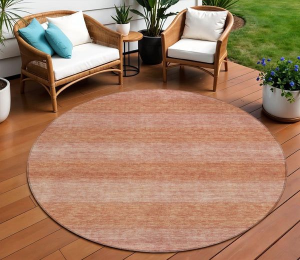 HomeRoots 8' Striped Terra Cotta and Peach Washable Area Rug – Stylish, Durable for Indoor Outdoor Spaces! 619251
