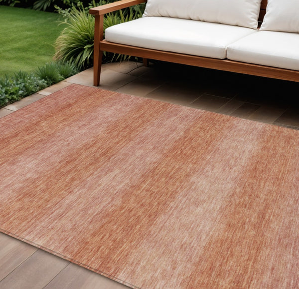 HomeRoots 9' X 12' Stylish Terra Cotta & Peach Striped Washable Area Rug for Indoor & Outdoor Versatility 619253
