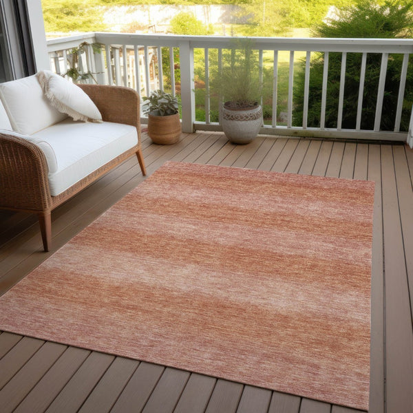 HomeRoots 10' Terra Cotta & Peach Striped Washable Area Rug – Stylish, Durable, Indoor/Outdoor Versatility for All Spaces 619254