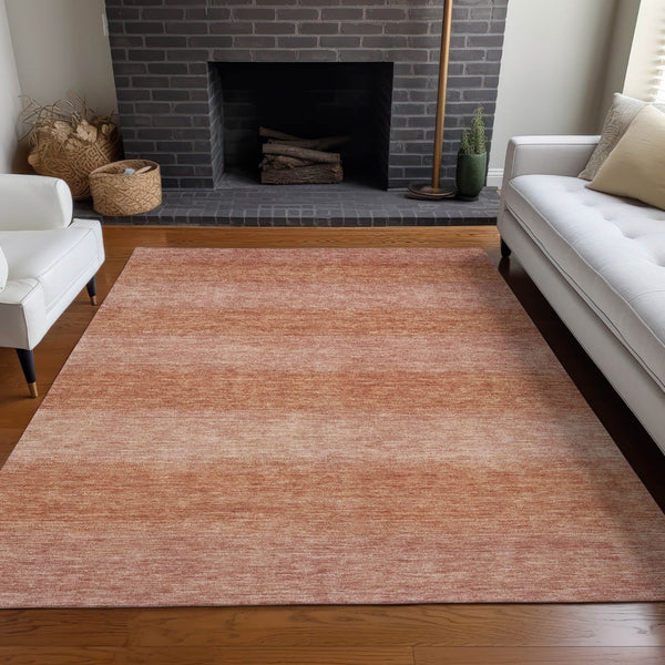 HomeRoots 10' Terra Cotta & Peach Striped Washable Area Rug – Stylish, Durable, Indoor/Outdoor Versatility for All Spaces 619254