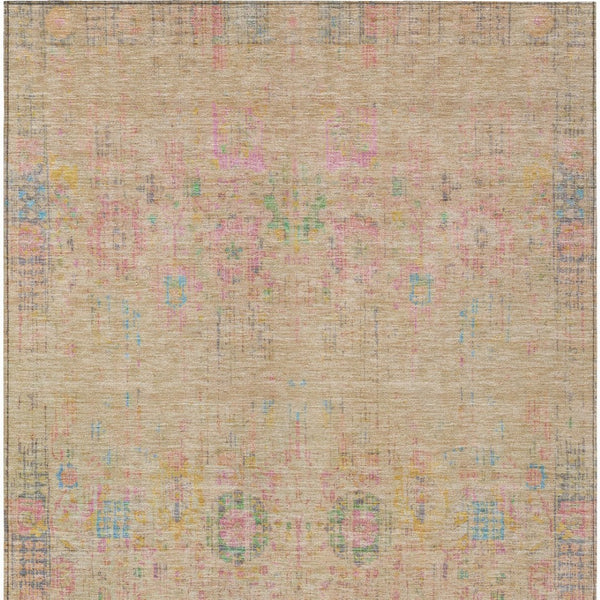 HomeRoots 5' X 8' Floral Medallion Area Rug in Tan, Pink & Yellow - Washable Indoor/Outdoor Durable Accent Rug 619274