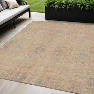 HomeRoots 5' X 8' Floral Medallion Area Rug in Tan, Pink & Yellow - Washable Indoor/Outdoor Durable Accent Rug 619274