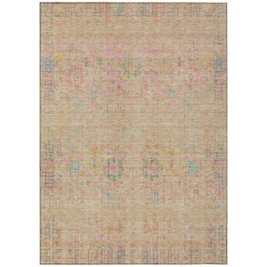 HomeRoots 5' X 8' Floral Medallion Area Rug in Tan, Pink & Yellow - Washable Indoor/Outdoor Durable Accent Rug 619274