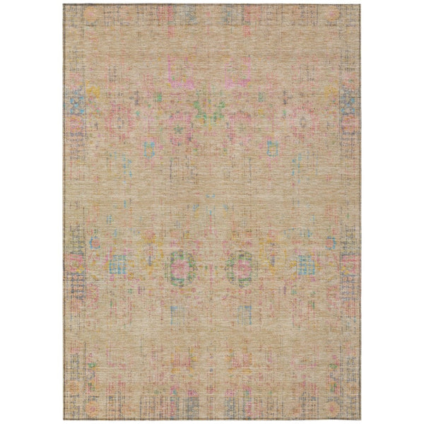 HomeRoots 5' X 8' Floral Medallion Area Rug in Tan, Pink & Yellow - Washable Indoor/Outdoor Durable Accent Rug 619274