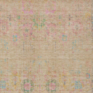 HomeRoots 5' X 8' Floral Medallion Area Rug in Tan, Pink & Yellow - Washable Indoor/Outdoor Durable Accent Rug 619274