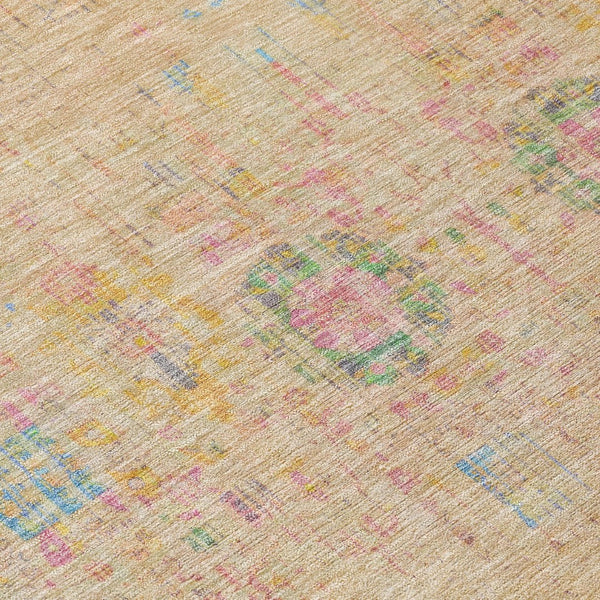 HomeRoots 5' X 8' Floral Medallion Area Rug in Tan, Pink & Yellow - Washable Indoor/Outdoor Durable Accent Rug 619274
