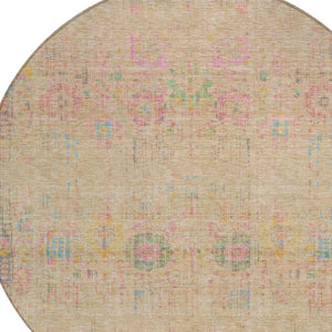 HomeRoots 8' Tan Pink and Yellow Round Floral Medallion Rug – Stylish, Washable, Indoor/Outdoor Durability! 619275
