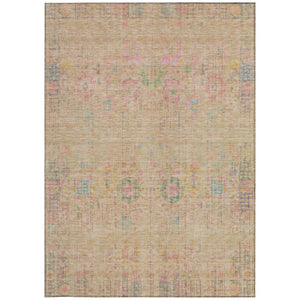 HomeRoots 8' X 10' Floral Medallion Area Rug - Soft Tan with Pink & Yellow, Washable for Indoor/Outdoor Use 619276