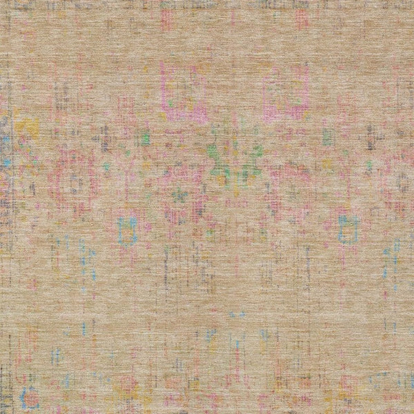 HomeRoots 8' X 10' Floral Medallion Area Rug - Soft Tan with Pink & Yellow, Washable for Indoor/Outdoor Use 619276