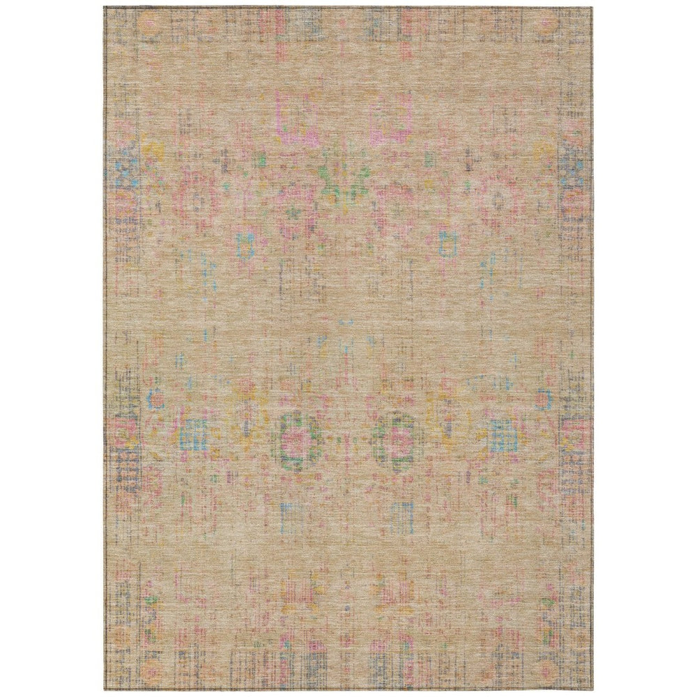 HomeRoots 10' Floral Medallion Area Rug in Tan, Pink & Yellow - Durable, Washable for Indoor & Outdoor Use! 619278