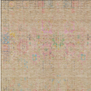 HomeRoots 10' Floral Medallion Area Rug in Tan, Pink & Yellow - Durable, Washable for Indoor & Outdoor Use! 619278