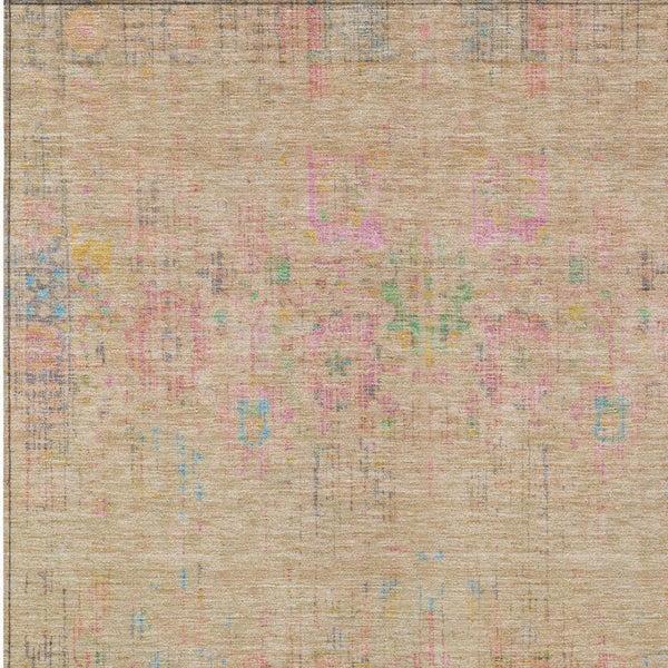 HomeRoots 10' Floral Medallion Area Rug in Tan, Pink & Yellow - Durable, Washable for Indoor & Outdoor Use! 619278
