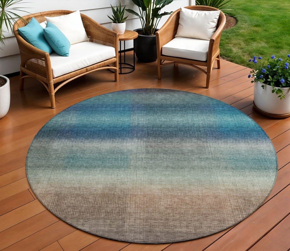 HomeRoots 8' Vibrant Blue and Copper Round Abstract Area Rug – Washable, Durable for Indoor & Outdoor Use 619287