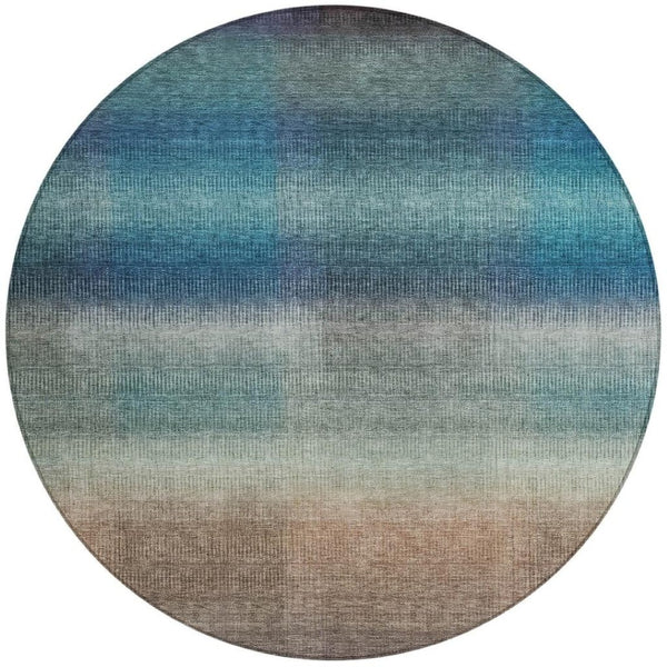 HomeRoots 8' Vibrant Blue and Copper Round Abstract Area Rug – Washable, Durable for Indoor & Outdoor Use 619287