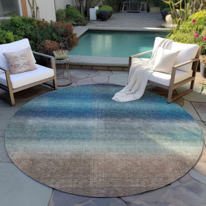 HomeRoots 8' Vibrant Blue and Copper Round Abstract Area Rug – Washable, Durable for Indoor & Outdoor Use 619287