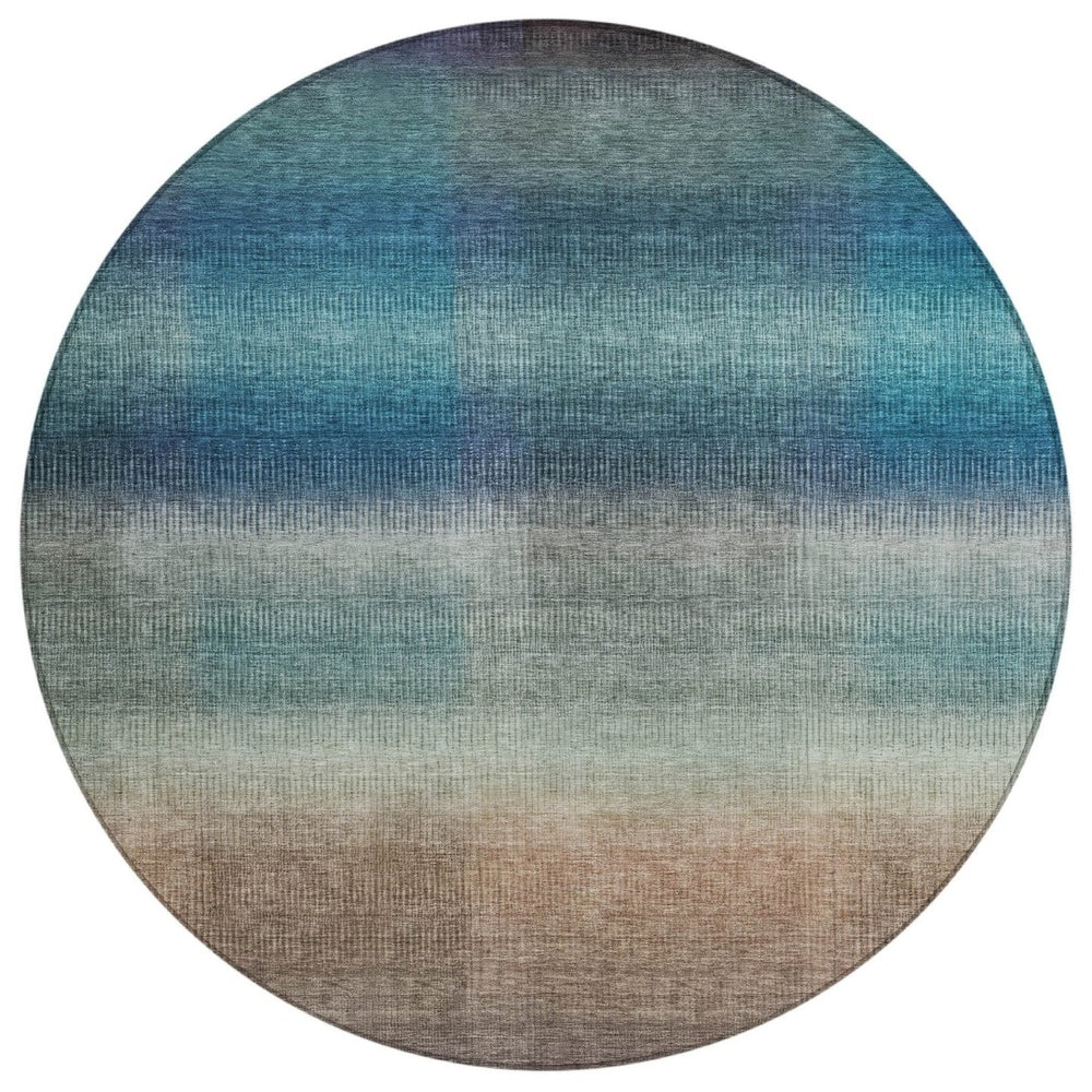 HomeRoots 8' Vibrant Blue and Copper Round Abstract Area Rug – Washable, Durable for Indoor & Outdoor Use 619287
