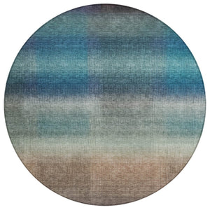 HomeRoots 8' Vibrant Blue and Copper Round Abstract Area Rug – Washable, Durable for Indoor & Outdoor Use 619287