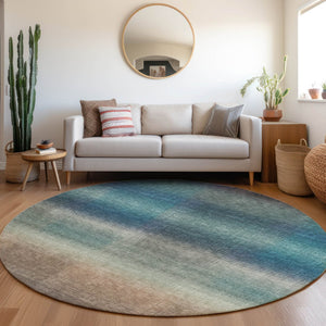 HomeRoots 8' Vibrant Blue and Copper Round Abstract Area Rug – Washable, Durable for Indoor & Outdoor Use 619287