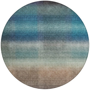 HomeRoots 8' Vibrant Blue and Copper Round Abstract Area Rug – Washable, Durable for Indoor & Outdoor Use 619287