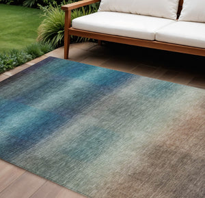 HomeRoots 9' X 12' Blue And Copper Abstract Area Rug - Stylish, Washable, Durable for Indoor & Outdoor Use 619289