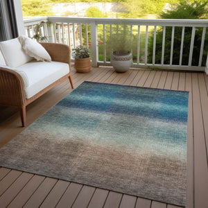 HomeRoots 9' X 12' Blue And Copper Abstract Area Rug - Stylish, Washable, Durable for Indoor & Outdoor Use 619289