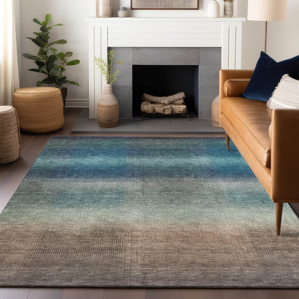 HomeRoots 9' X 12' Blue And Copper Abstract Area Rug - Stylish, Washable, Durable for Indoor & Outdoor Use 619289