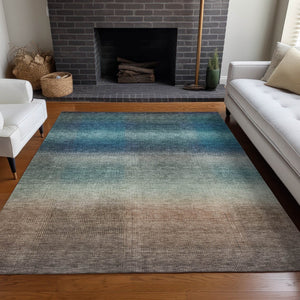 HomeRoots 9' X 12' Blue And Copper Abstract Area Rug - Stylish, Washable, Durable for Indoor & Outdoor Use 619289