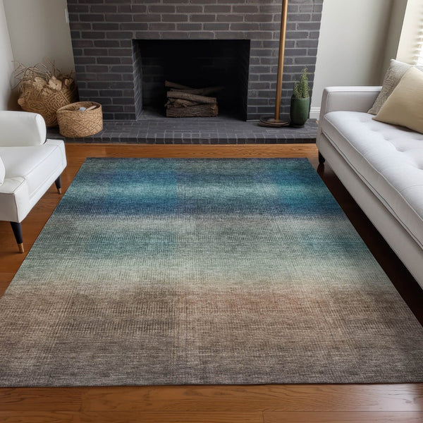 HomeRoots 9' X 12' Blue And Copper Abstract Area Rug - Stylish, Washable, Durable for Indoor & Outdoor Use 619289