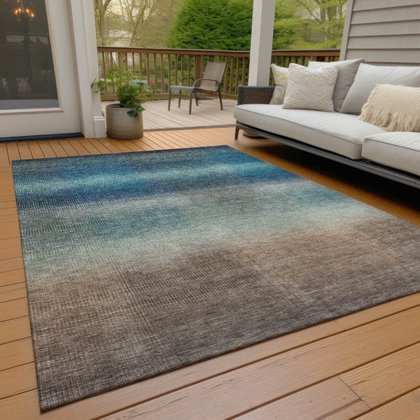HomeRoots 9' X 12' Blue And Copper Abstract Area Rug - Stylish, Washable, Durable for Indoor & Outdoor Use 619289