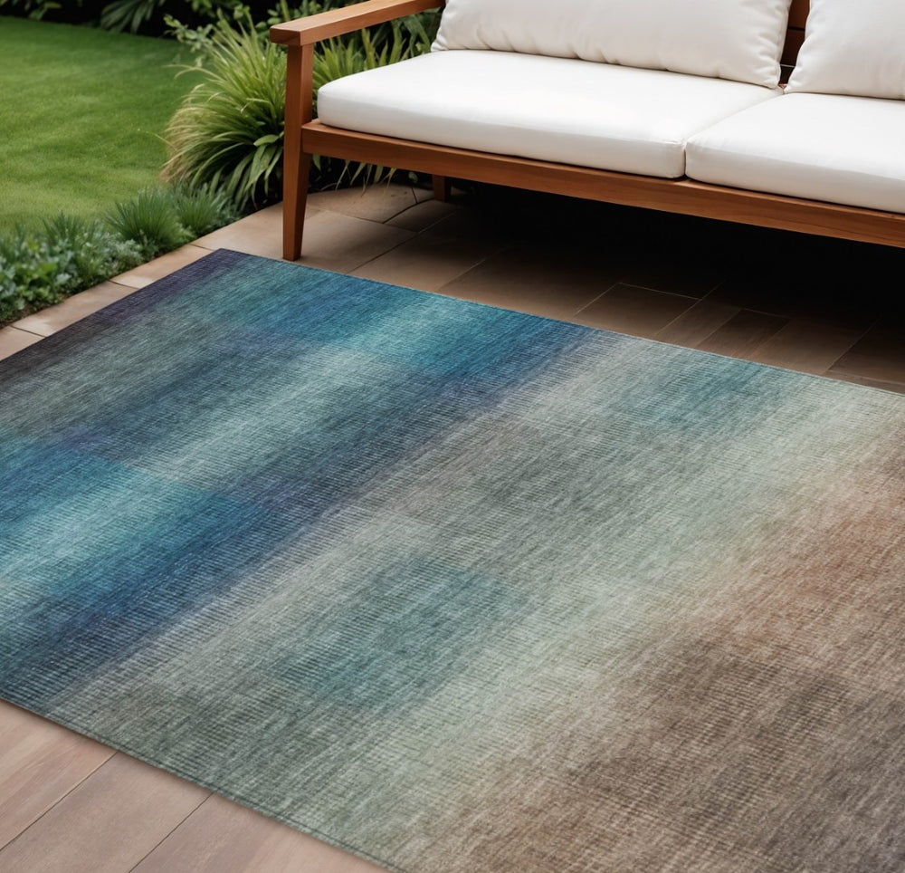 HomeRoots 10' Blue and Copper Abstract Washable Area Rug – Stylish Indoor/Outdoor Décor for High-Traffic Spaces 619290