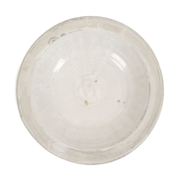 Zentique Distressed Ceramic Vase with Matte White and Grey Antiqued Finish – Rustic Sculptural Centerpiece W14.5 x H3 x D14.5 6192M A25A