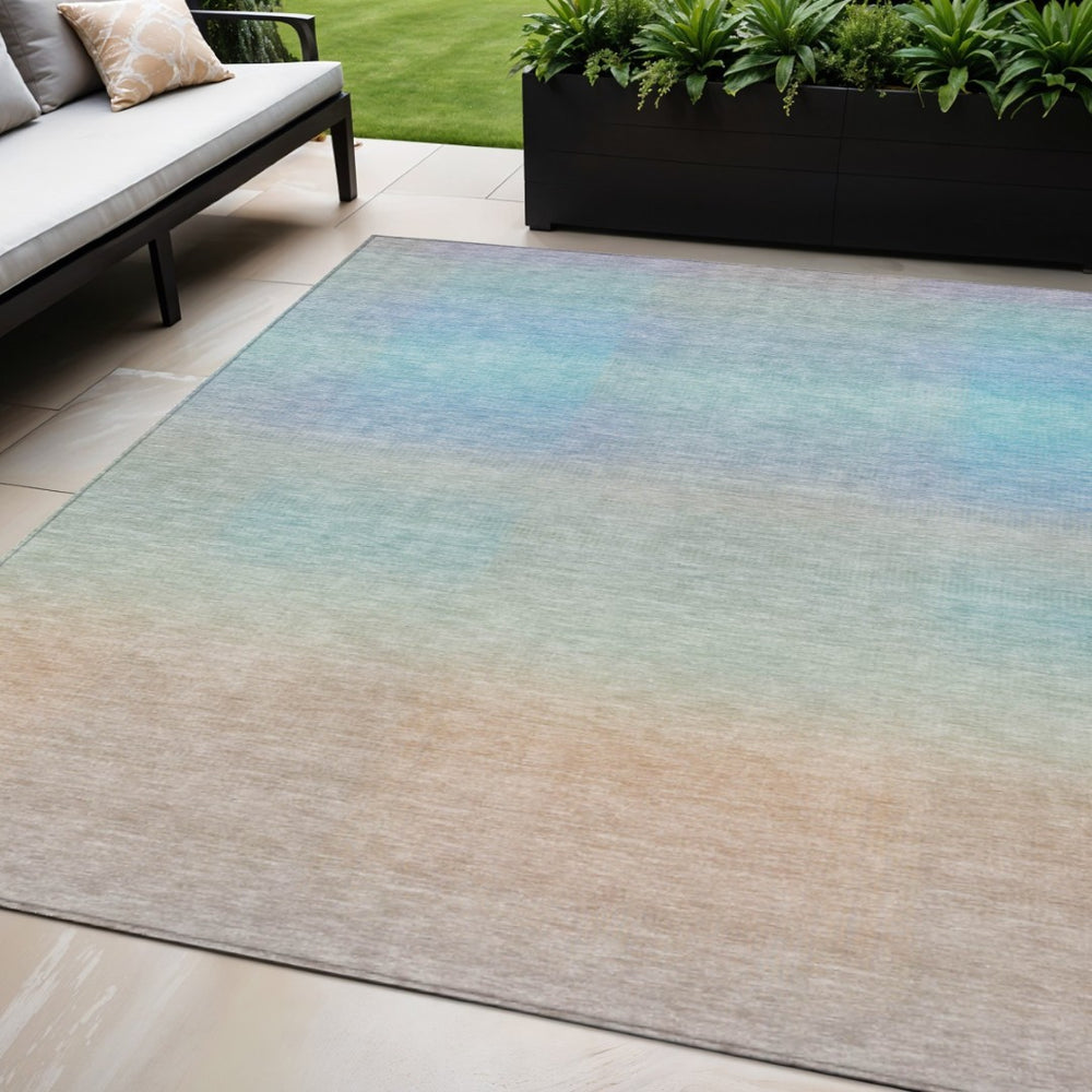 HomeRoots 5' Sky Blue and Peach Abstract Area Rug - Stylish, Washable, Durable Design for Indoor & Outdoor Use 619304