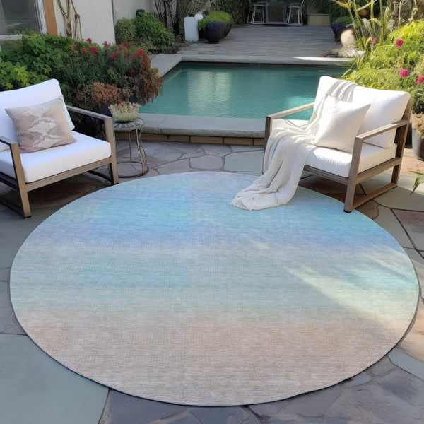 HomeRoots 8' Sky Blue and Peach Abstract Area Rug - Washable, Durable, Stylish for Indoor/Outdoor Spaces! 619305