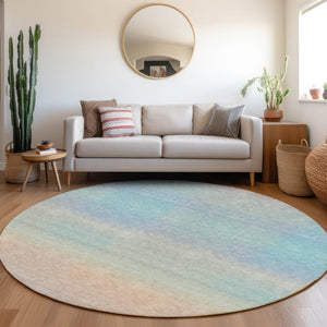 HomeRoots 8' Sky Blue and Peach Abstract Area Rug - Washable, Durable, Stylish for Indoor/Outdoor Spaces! 619305