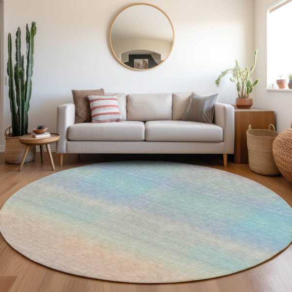 HomeRoots 8' Sky Blue and Peach Abstract Area Rug - Washable, Durable, Stylish for Indoor/Outdoor Spaces! 619305