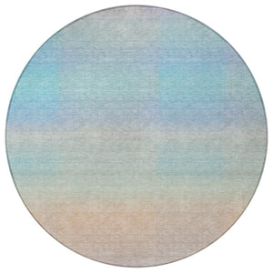 HomeRoots 8' Sky Blue and Peach Abstract Area Rug - Washable, Durable, Stylish for Indoor/Outdoor Spaces! 619305