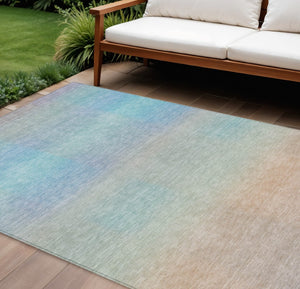 HomeRoots 8' X 10' Stylish Sky Blue & Peach Abstract Area Rug - Washable, Versatile for Indoor/Outdoor Use! 619306