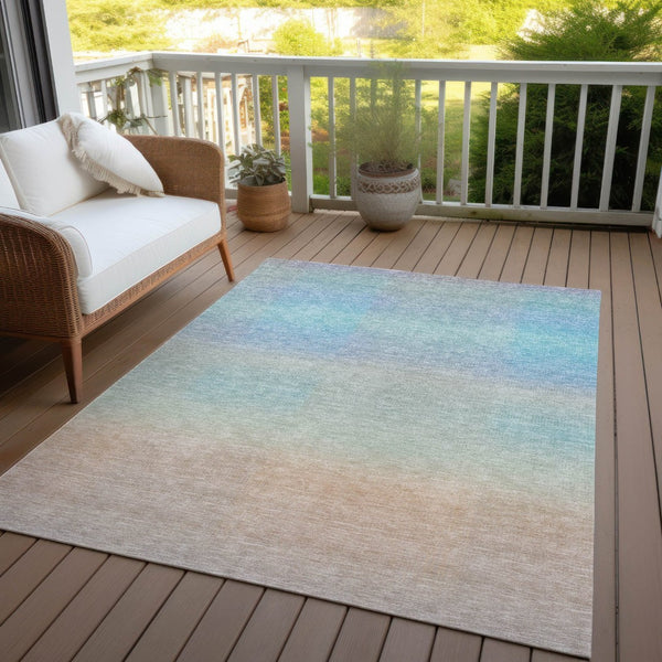 HomeRoots 8' X 10' Stylish Sky Blue & Peach Abstract Area Rug - Washable, Versatile for Indoor/Outdoor Use! 619306
