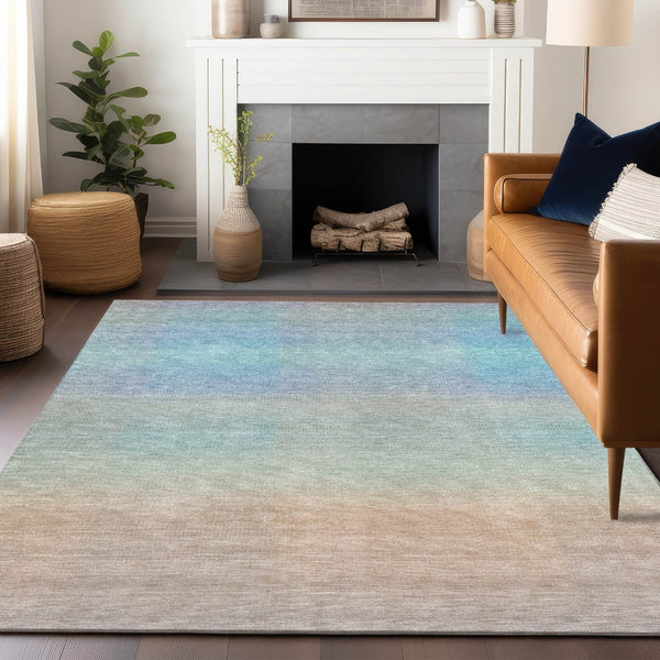 HomeRoots 8' X 10' Stylish Sky Blue & Peach Abstract Area Rug - Washable, Versatile for Indoor/Outdoor Use! 619306
