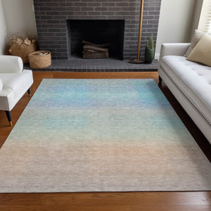 HomeRoots 8' X 10' Stylish Sky Blue & Peach Abstract Area Rug - Washable, Versatile for Indoor/Outdoor Use! 619306