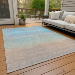 HomeRoots 8' X 10' Stylish Sky Blue & Peach Abstract Area Rug - Washable, Versatile for Indoor/Outdoor Use! 619306