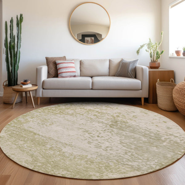 HomeRoots 8' Beige and Ivory Abstract Indoor-Outdoor Area Rug - Stylish, Washable, Stain-Resistant, Versatile! 619323
