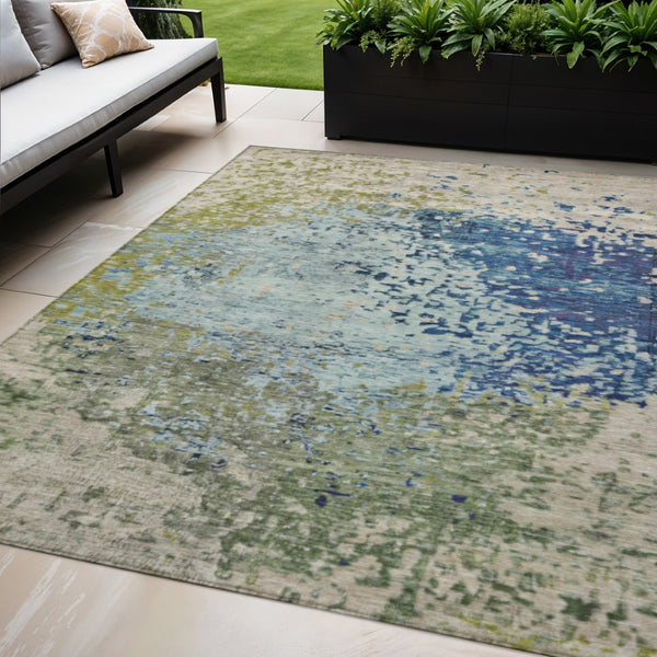 HomeRoots 5' X 8' Stylish Blue & Beige Abstract Washable Area Rug – Perfect for Indoor & Outdoor Spaces! 619328