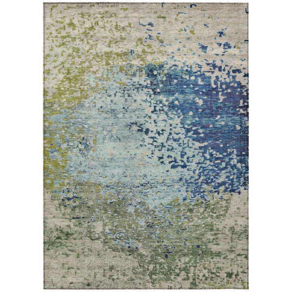 HomeRoots 5' X 8' Stylish Blue & Beige Abstract Washable Area Rug – Perfect for Indoor & Outdoor Spaces! 619328
