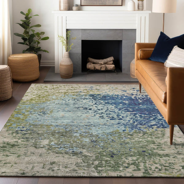 HomeRoots 5' X 8' Stylish Blue & Beige Abstract Washable Area Rug – Perfect for Indoor & Outdoor Spaces! 619328