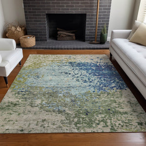 HomeRoots 5' X 8' Stylish Blue & Beige Abstract Washable Area Rug – Perfect for Indoor & Outdoor Spaces! 619328