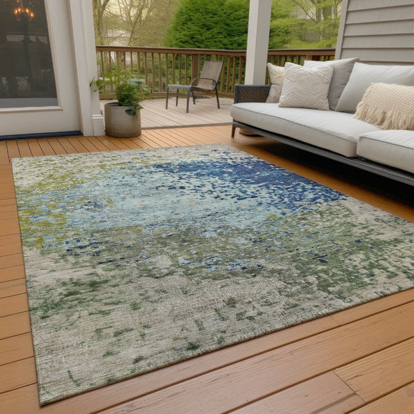 HomeRoots 5' X 8' Stylish Blue & Beige Abstract Washable Area Rug – Perfect for Indoor & Outdoor Spaces! 619328
